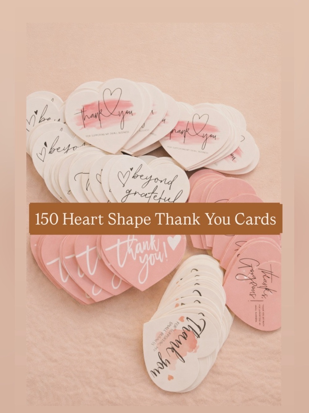 150 Thank You Heart Cards – 5 Beautiful Designs Best Value Bulk Set 💕